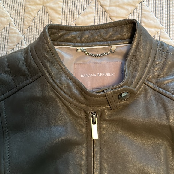 Banana Republic Lamb Leather Grey Moto Leather Jacket - Picture 2 of 15